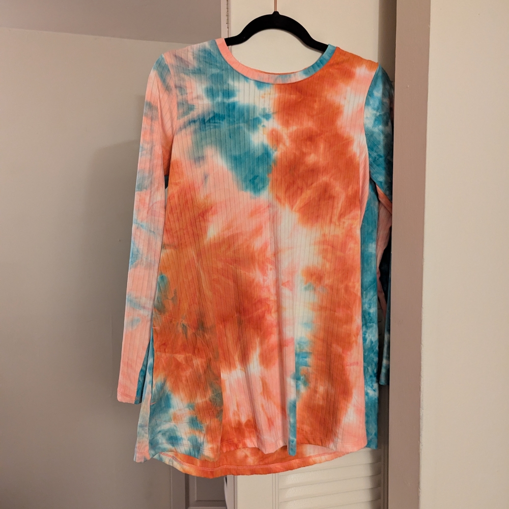 LOGO by Lori Goldstein Tie-Dye Long Sleeve Top - Orange and Blue